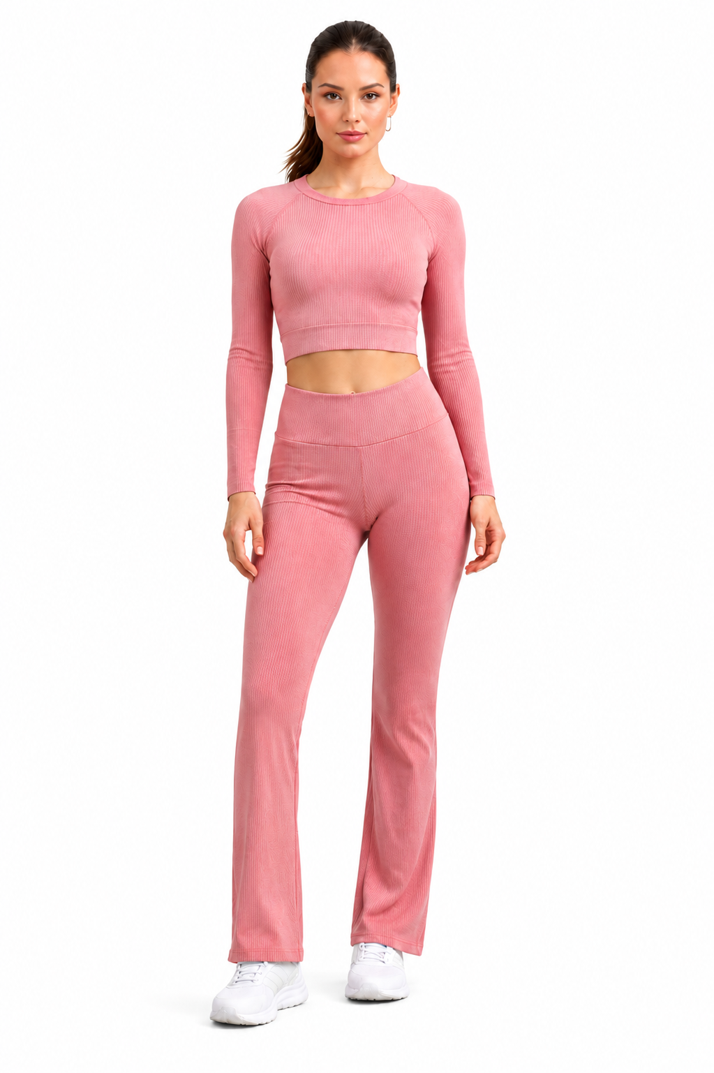 Conjunto crop top manga larga acampanado