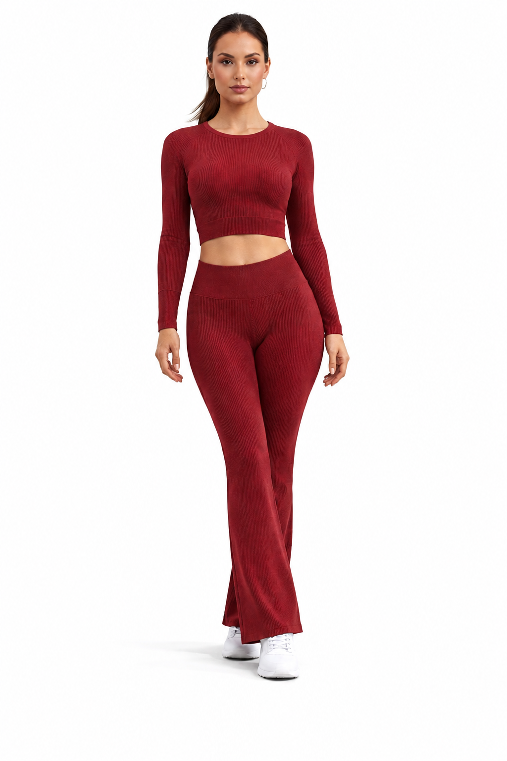 Conjunto crop top manga larga acampanado
