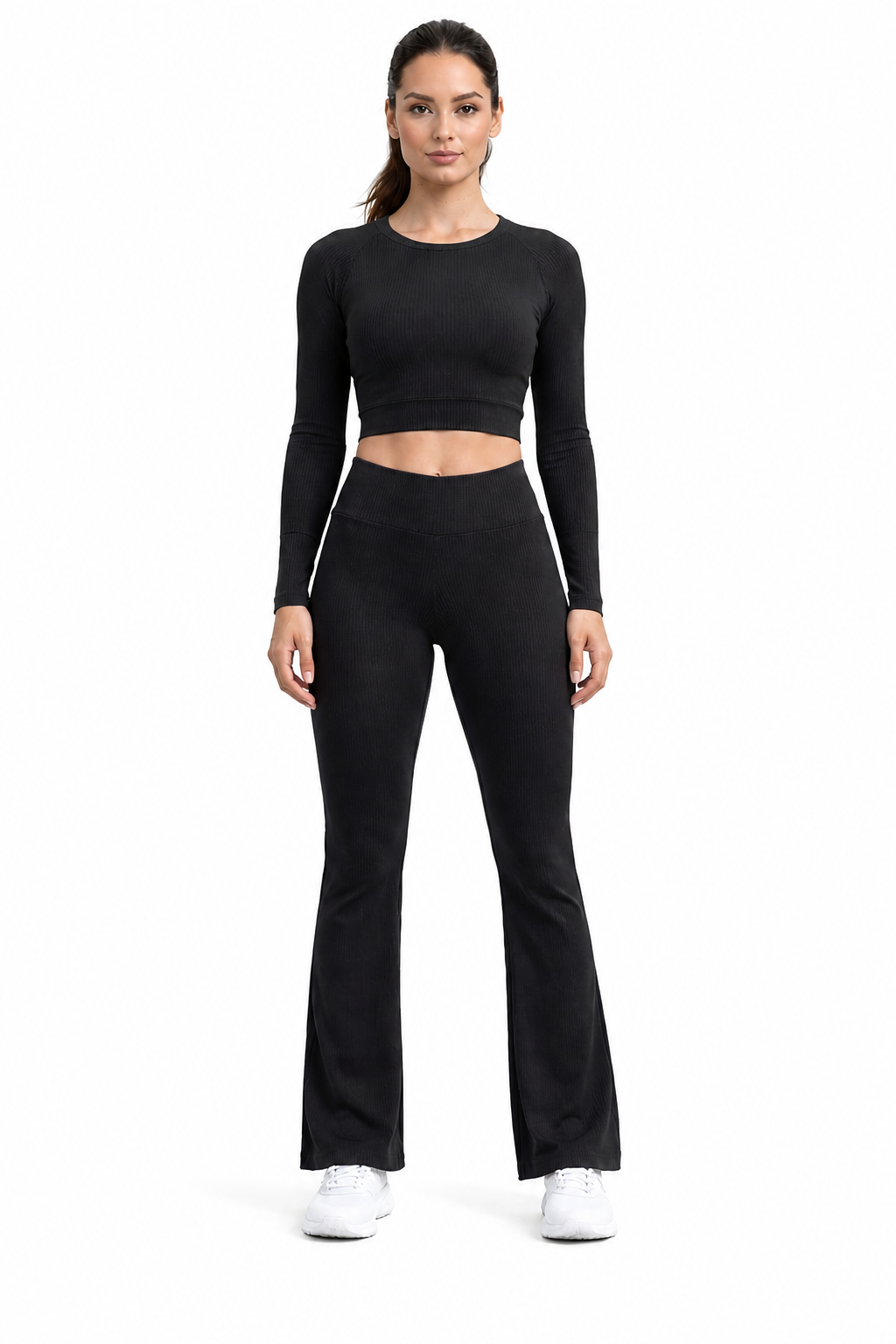Conjunto crop top manga larga acampanado