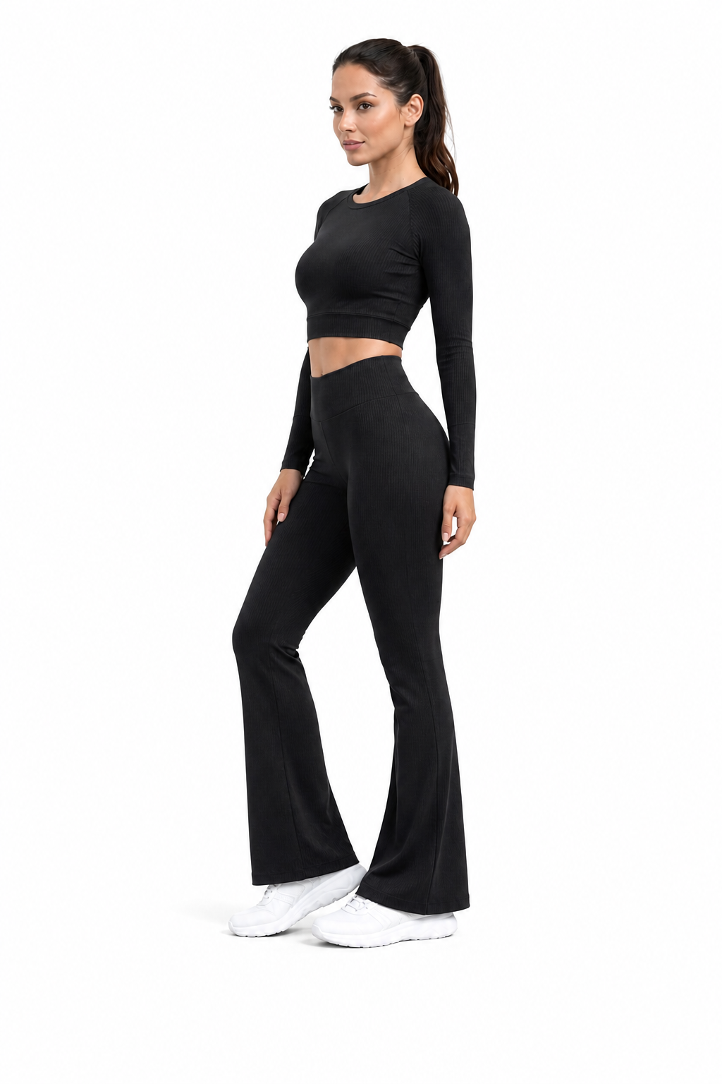 Conjunto crop top manga larga acampanado
